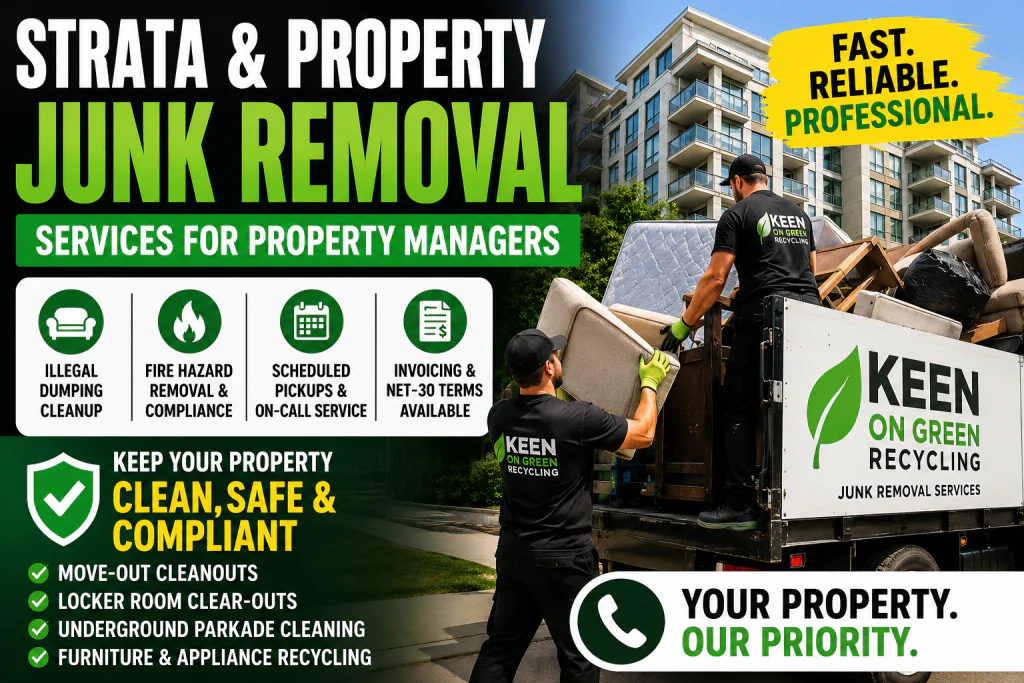 Strata & property management services - a collage of images related to junk removal.